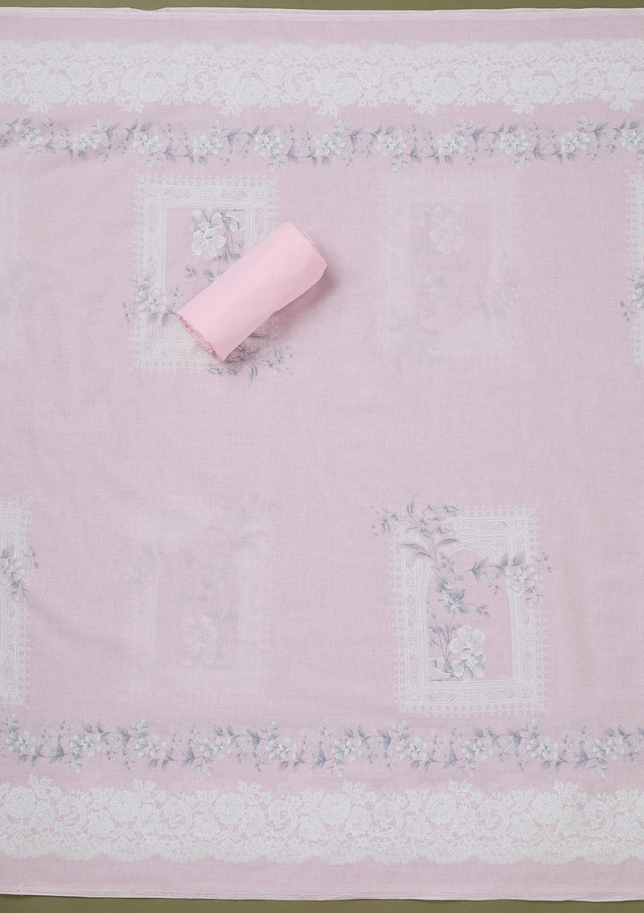 Baby Pink Threadwork Cotton Unstitched Salwar Suit-koskii
