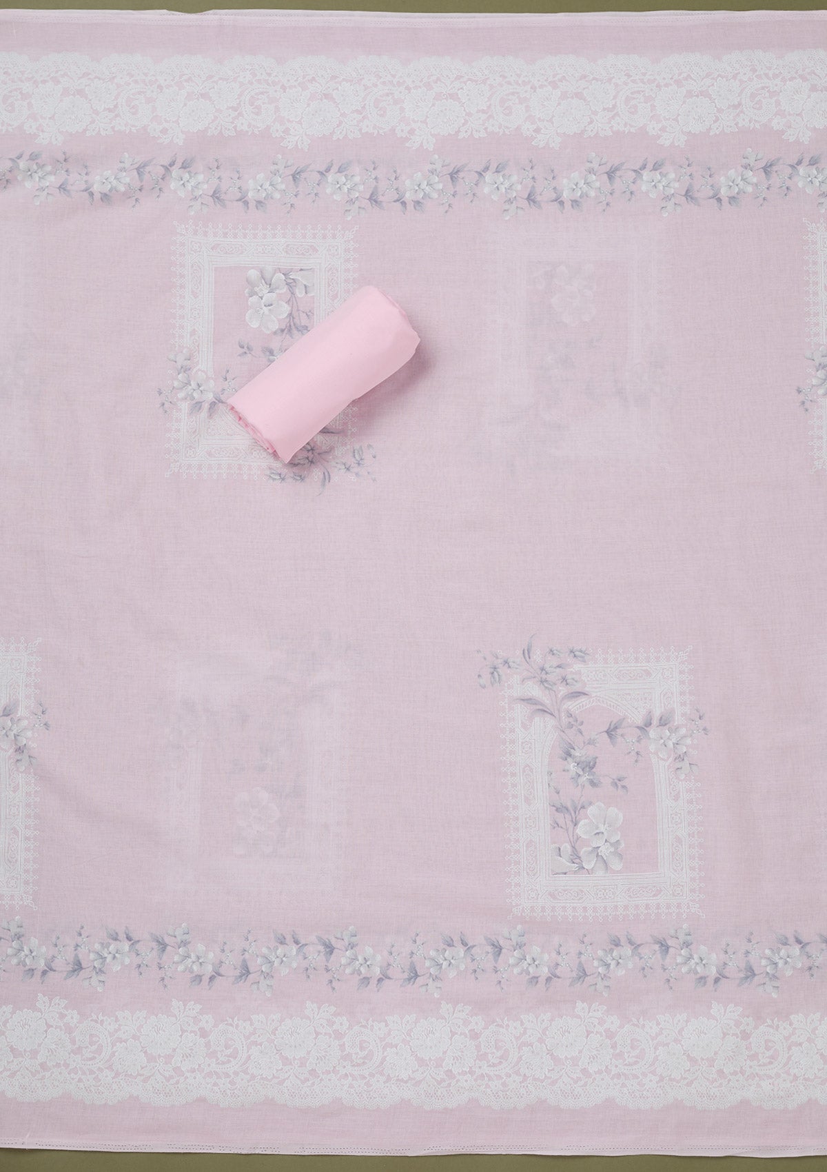 Baby Pink Threadwork Cotton Unstitched Salwar Suit-koskii
