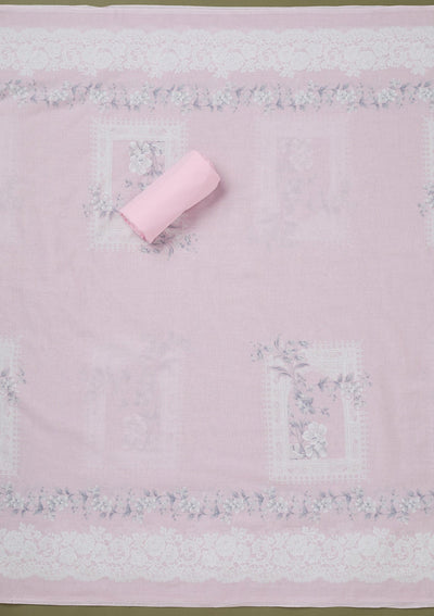Baby Pink Threadwork Cotton Unstitched Salwar Suit-koskii