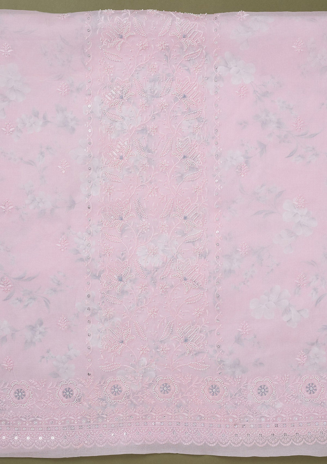 Baby Pink Threadwork Cotton Unstitched Salwar Suit-koskii