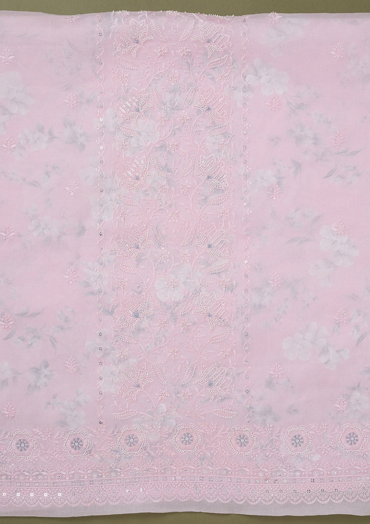 Baby Pink Threadwork Cotton Unstitched Salwar Suit-koskii