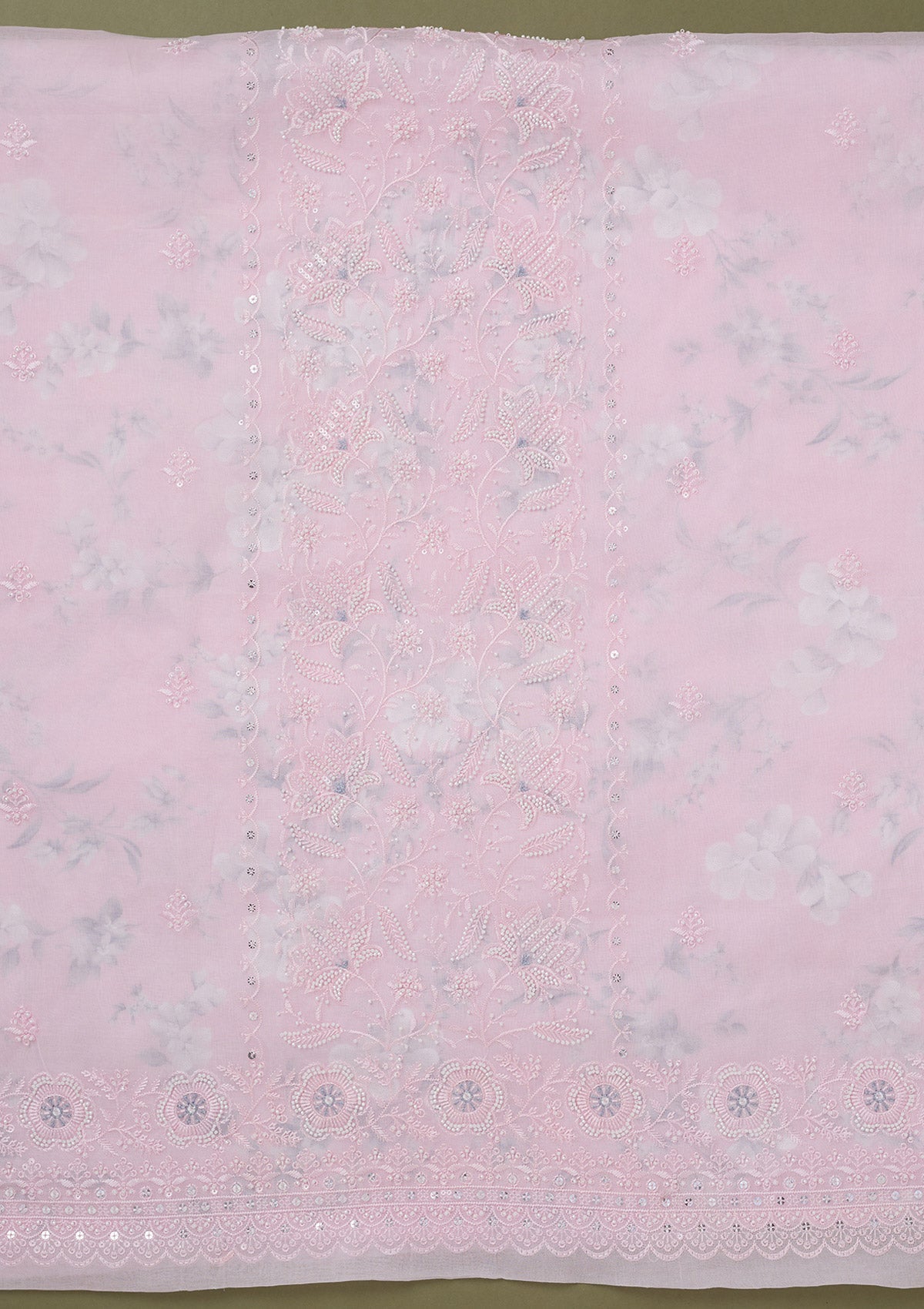 Baby Pink Threadwork Cotton Unstitched Salwar Suit-koskii