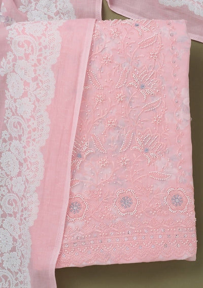 Pink Threadwork Cotton Unstitched Salwar Suit-koskii