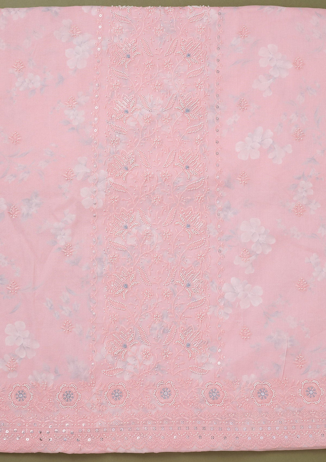 Pink Threadwork Cotton Unstitched Salwar Suit-koskii