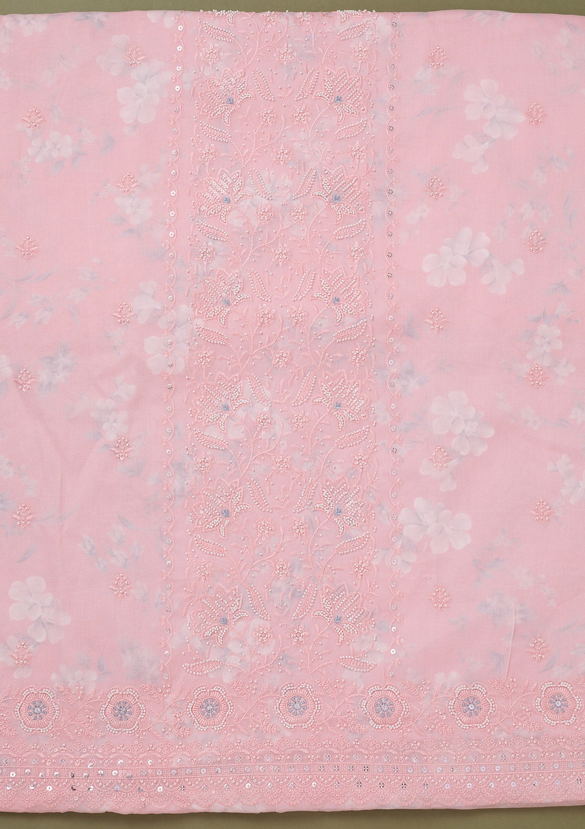 Pink Threadwork Cotton Unstitched Salwar Suit-koskii