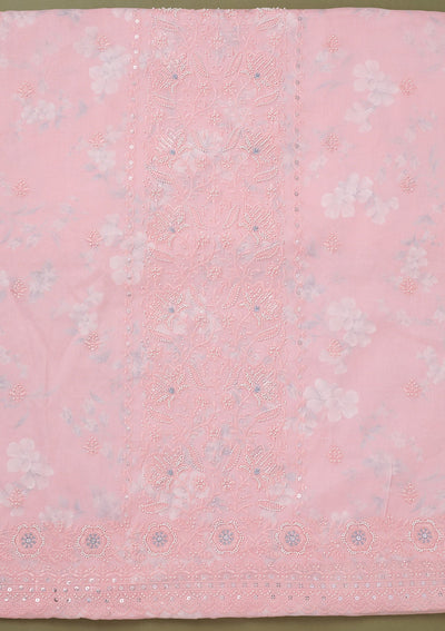 Pink Threadwork Cotton Unstitched Salwar Suit-koskii