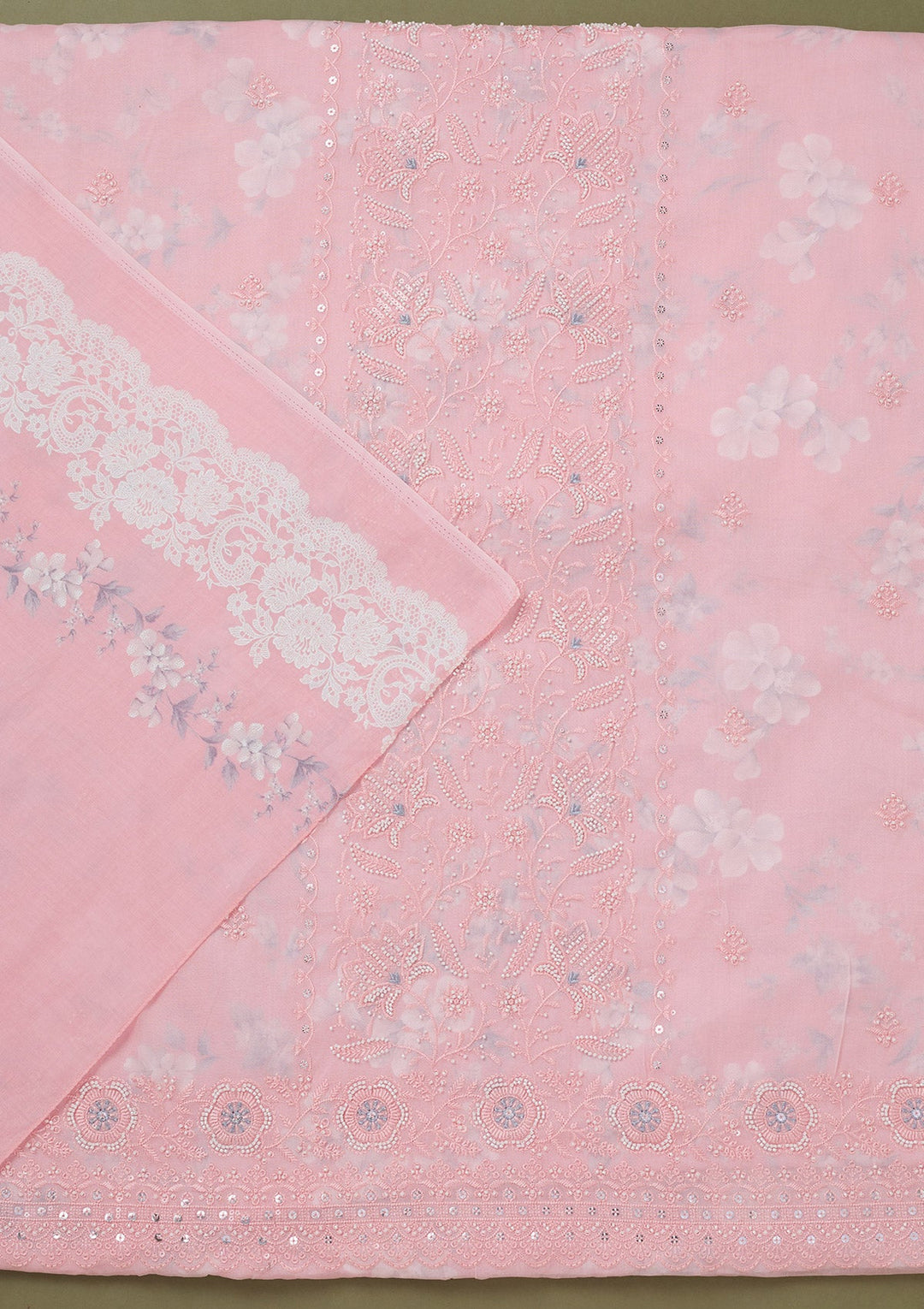 Pink Threadwork Cotton Unstitched Salwar Suit-koskii