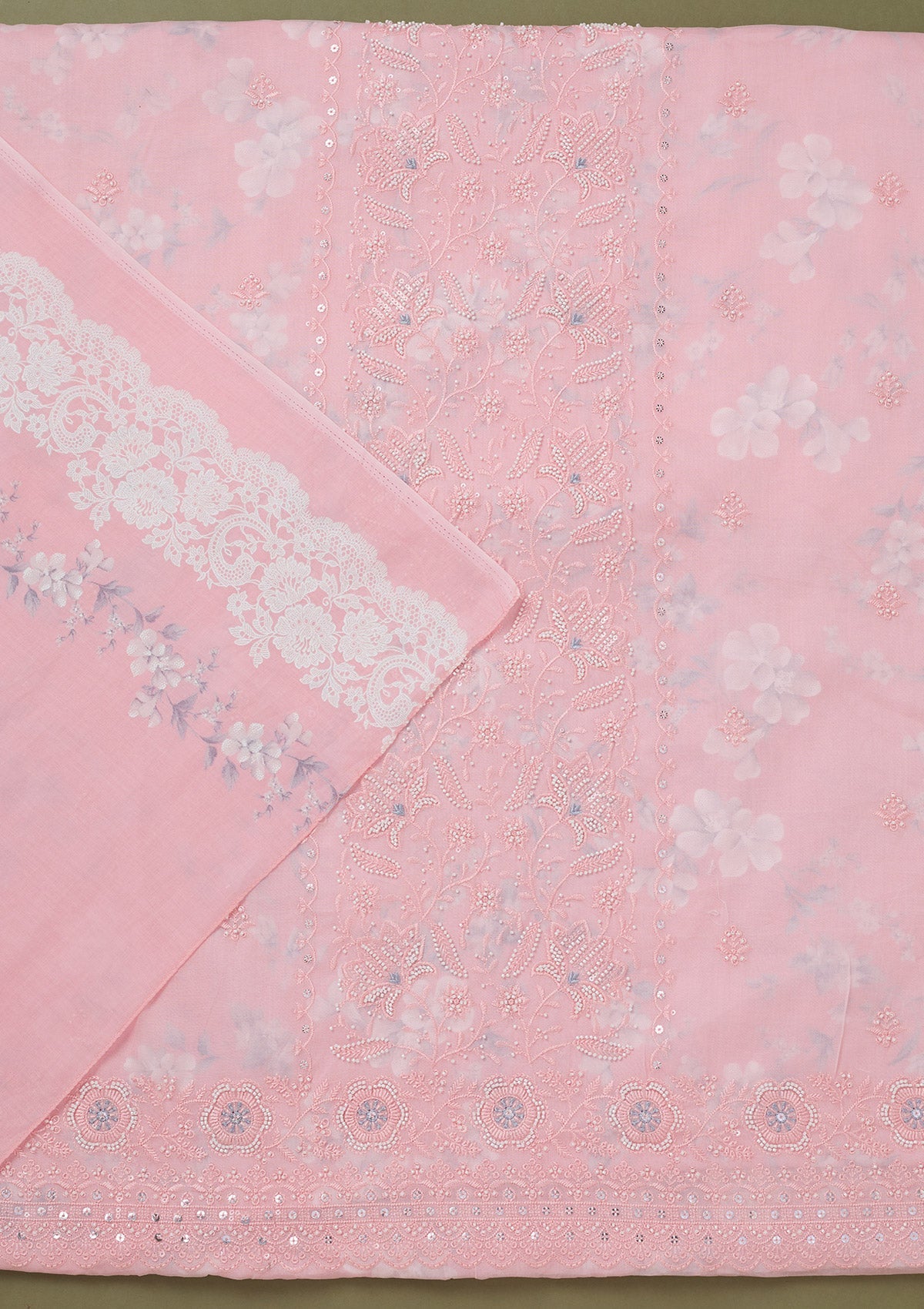 Pink Threadwork Cotton Unstitched Salwar Suit-koskii
