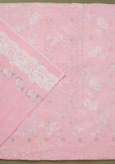 Pink Threadwork Cotton Unstitched Salwar Suit-koskii