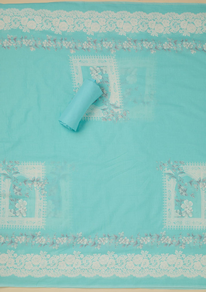 Sky Blue Threadwork Cotton Unstitched Salwar Suit-koskii
