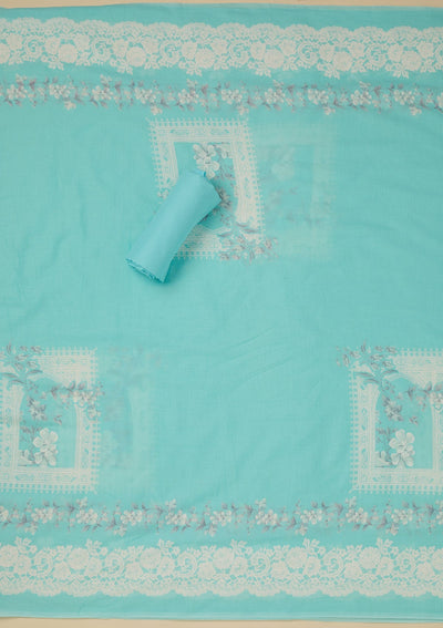Sky Blue Threadwork Cotton Unstitched Salwar Suit-koskii