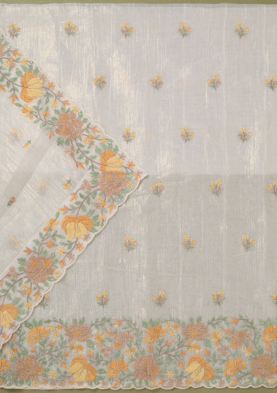 Beige Threadwork Tissue Unstitched Salwar Suit-koskii