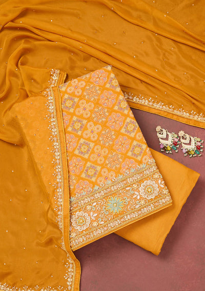Yellow Cutdana Georgette Unstitched Salwar Suit-Koskii