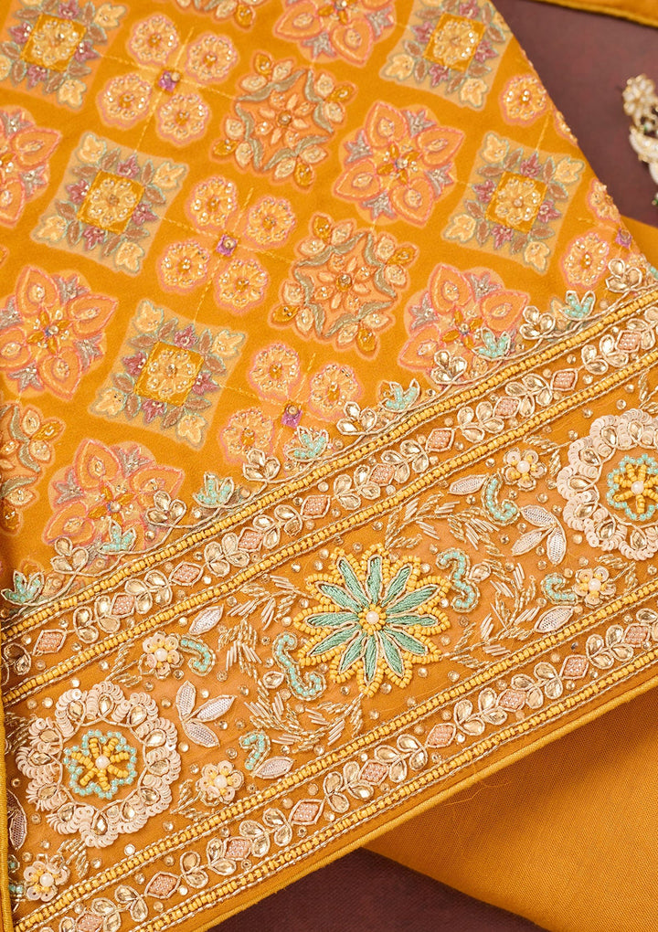Yellow Cutdana Georgette Unstitched Salwar Suit-Koskii