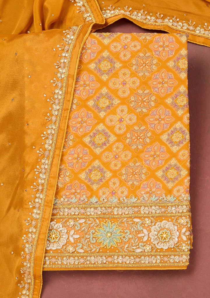 Yellow Cutdana Georgette Unstitched Salwar Suit-Koskii