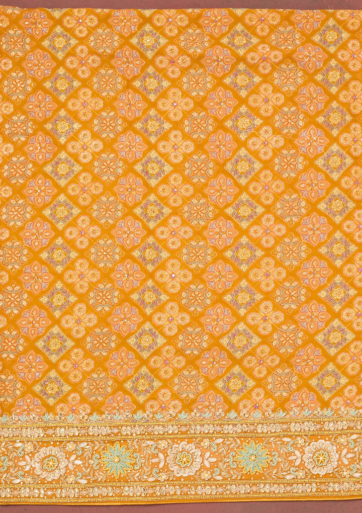 Yellow Cutdana Georgette Unstitched Salwar Suit-Koskii