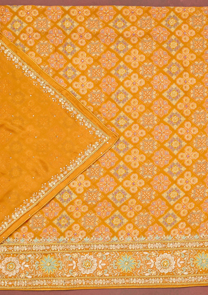 Yellow Cutdana Georgette Unstitched Salwar Suit-Koskii