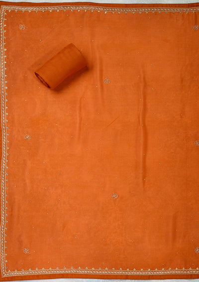 Orange Stonework Semi Crepe Unstitched Salwar Suit-Koskii