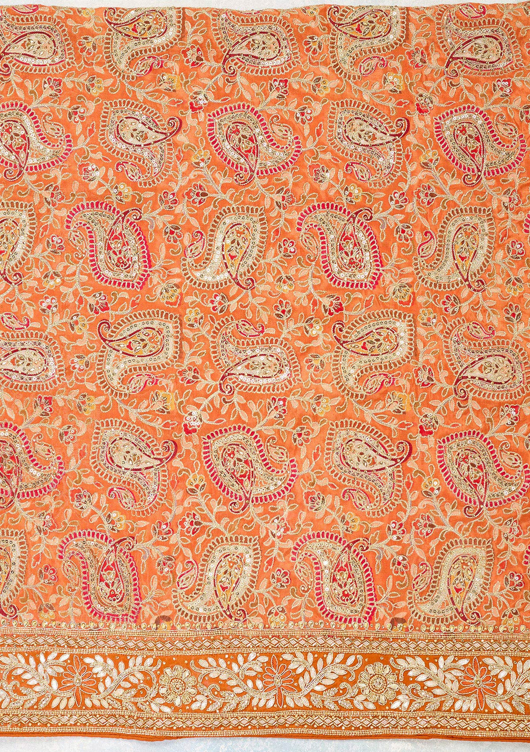 Orange Stonework Semi Crepe Unstitched Salwar Suit-Koskii