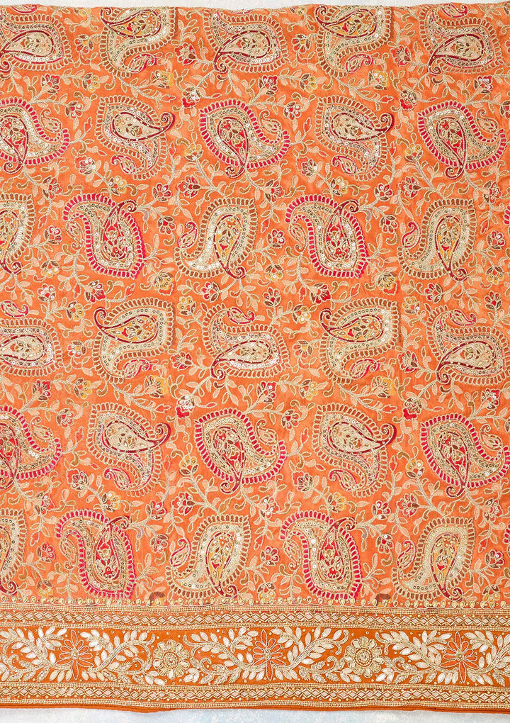 Orange Stonework Semi Crepe Unstitched Salwar Suit-Koskii