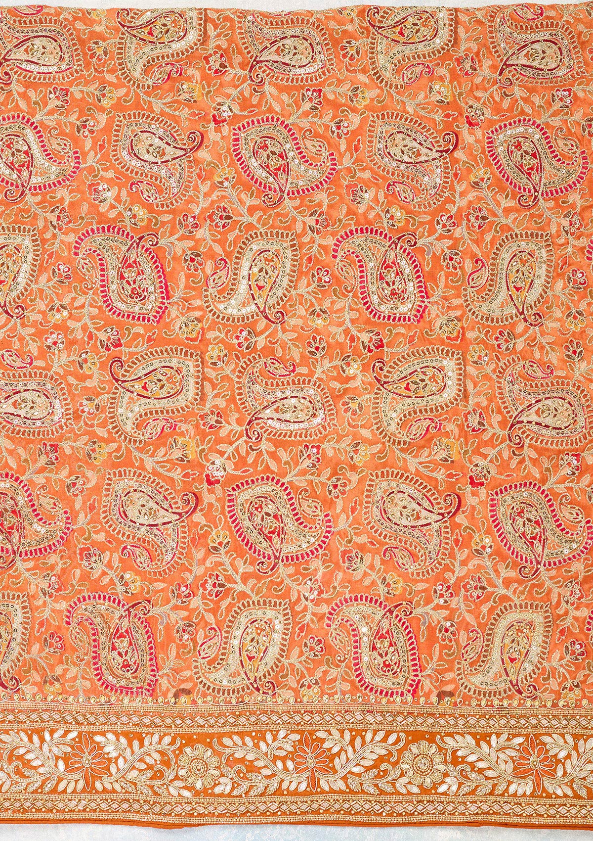 Orange Stonework Semi Crepe Unstitched Salwar Suit-Koskii