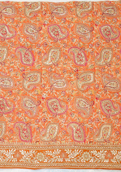 Orange Stonework Semi Crepe Unstitched Salwar Suit-Koskii
