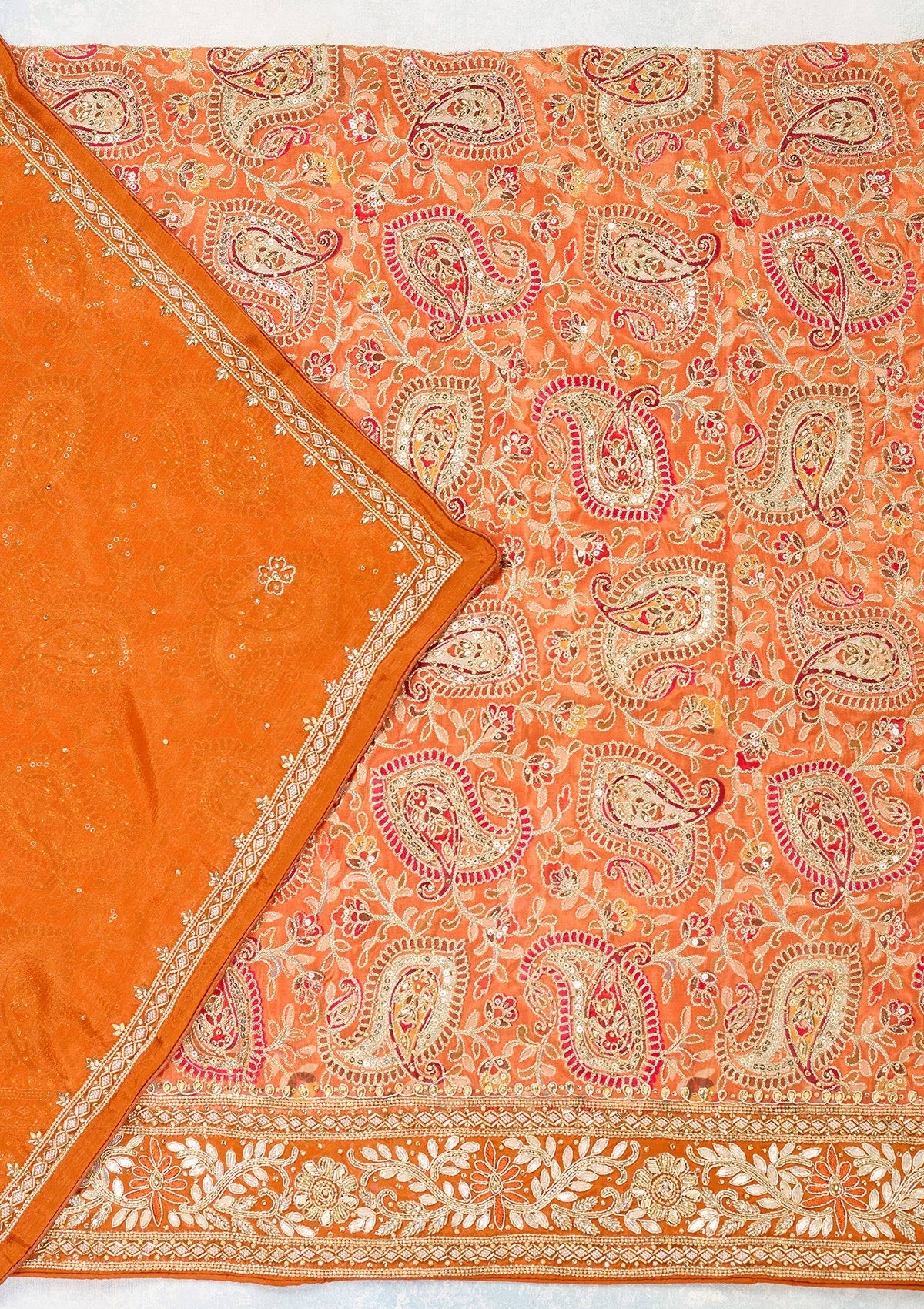 Orange Stonework Semi Crepe Unstitched Salwar Suit-Koskii
