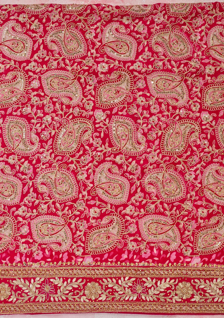 Rani Pink Stonework Semi Crepe Unstitched Salwar Suit-Koskii