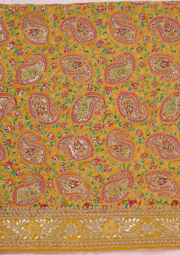 Yellow Stonework Semi Crepe Unstitched Salwar Suit-koskii