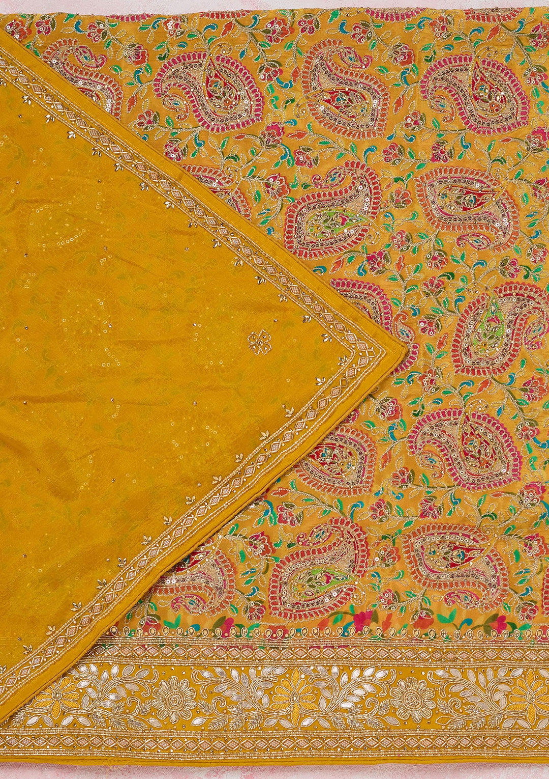 Yellow Stonework Semi Crepe Unstitched Salwar Suit-koskii