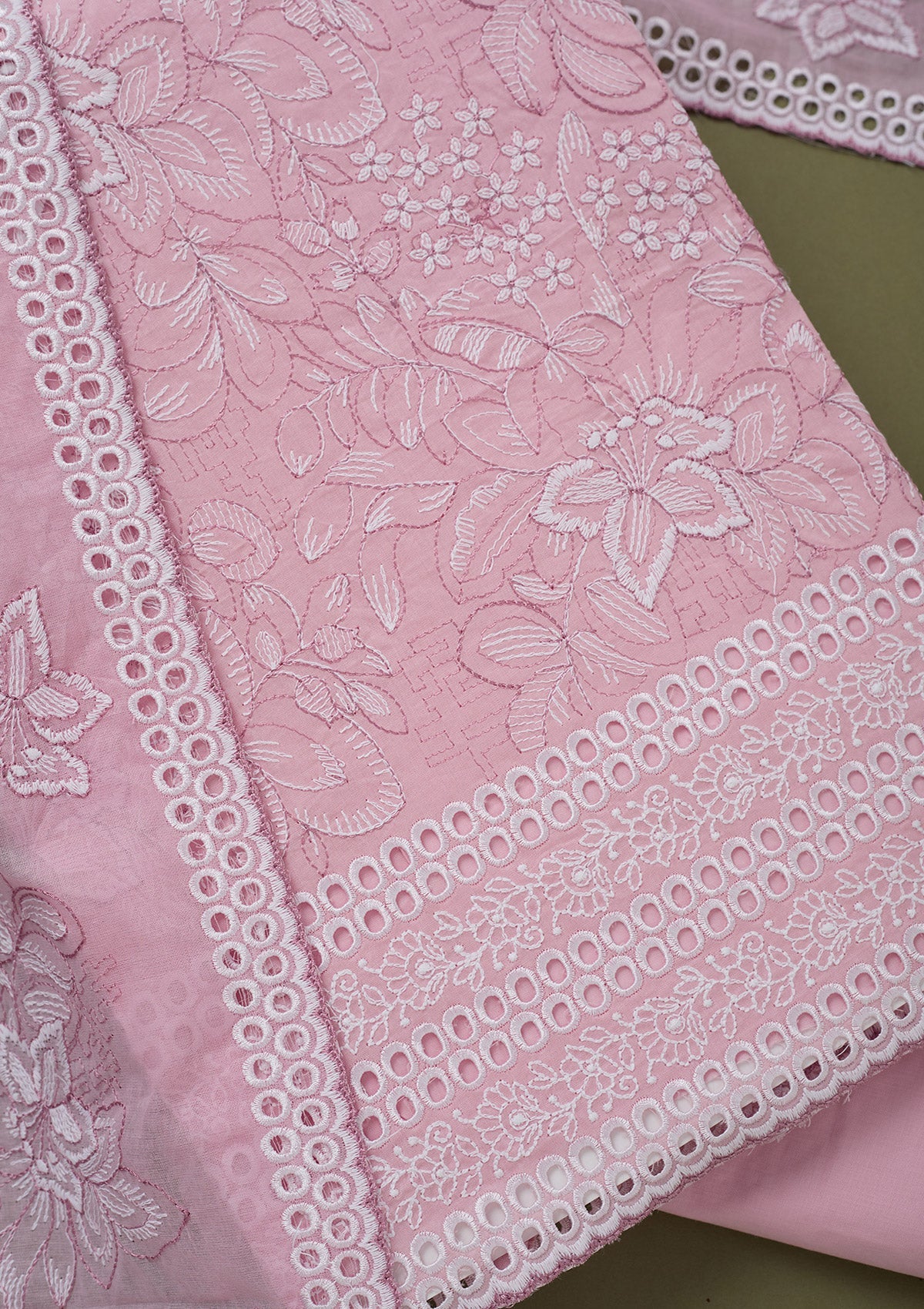 Baby Pink Threadwork Cotton Unstitched Salwar Suit-koskii