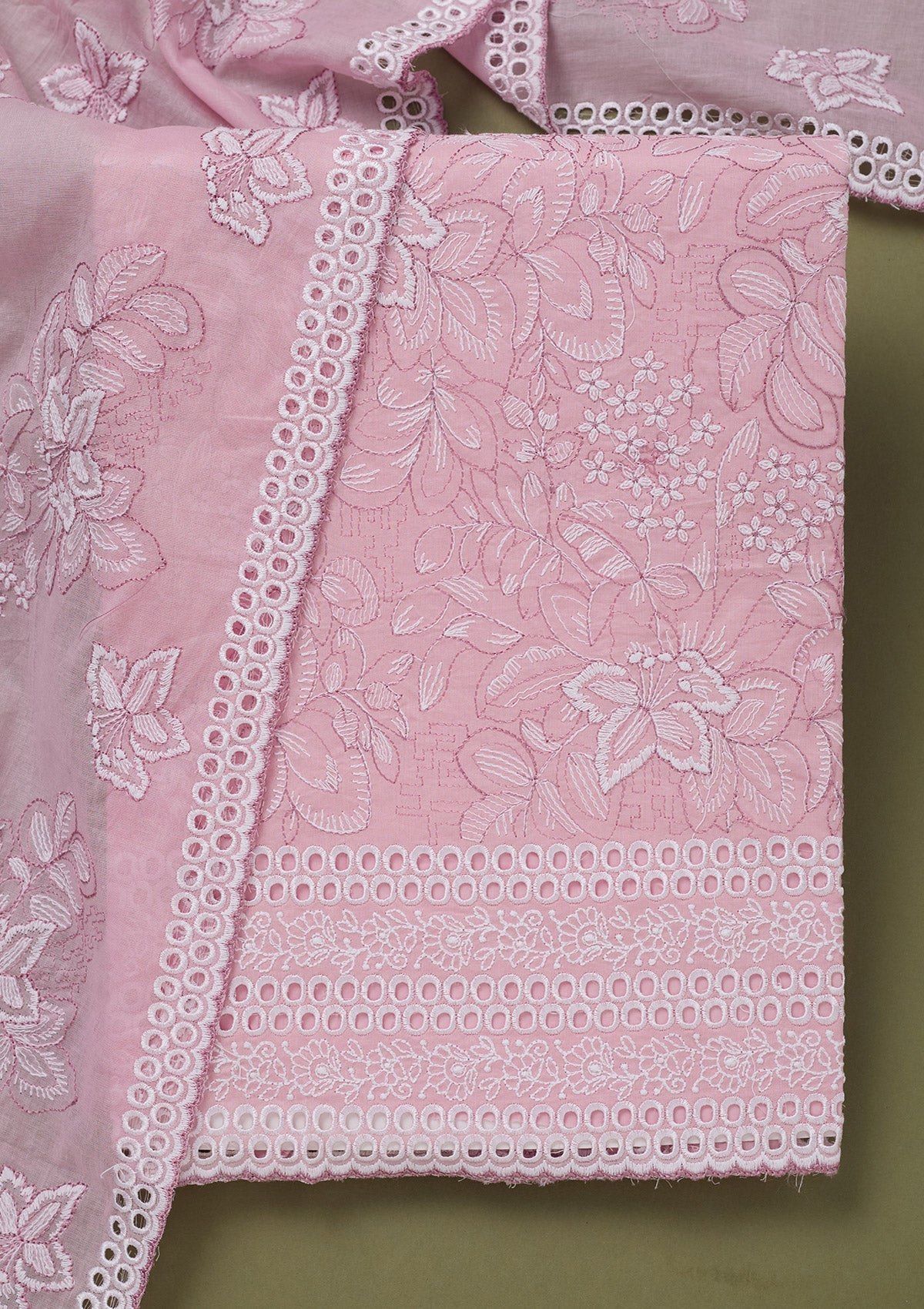 Baby Pink Threadwork Cotton Unstitched Salwar Suit-koskii
