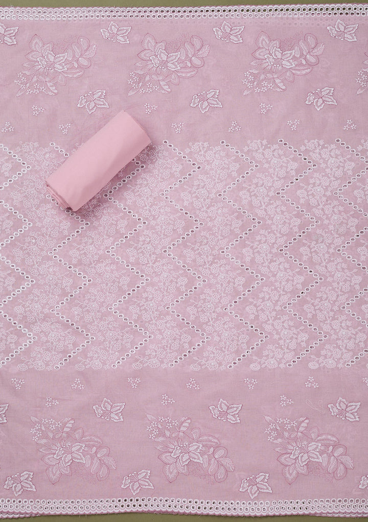 Baby Pink Threadwork Cotton Unstitched Salwar Suit-koskii