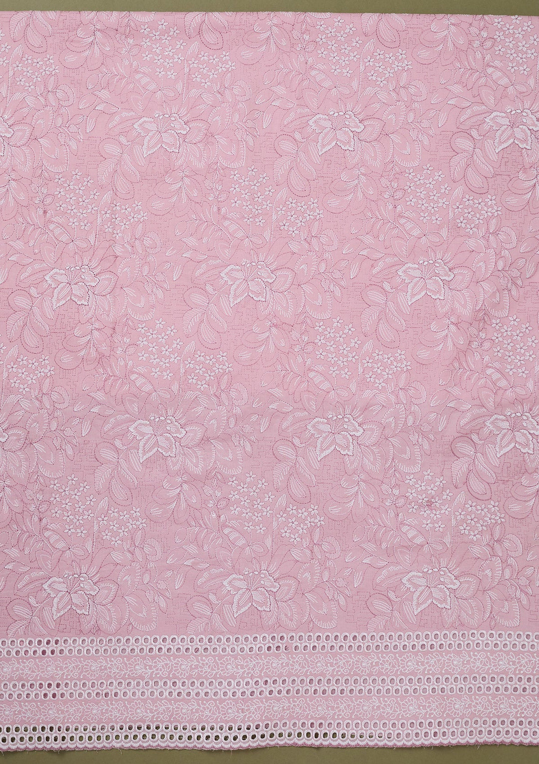 Baby Pink Threadwork Cotton Unstitched Salwar Suit-koskii