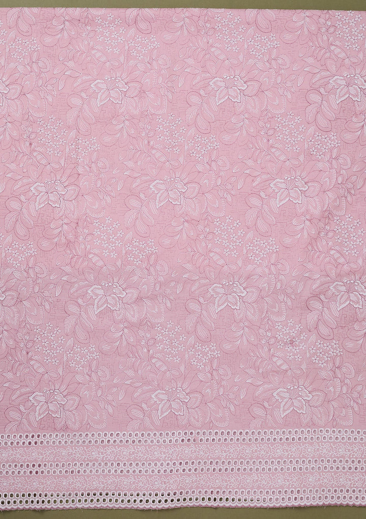 Baby Pink Threadwork Cotton Unstitched Salwar Suit-koskii