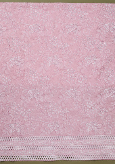 Baby Pink Threadwork Cotton Unstitched Salwar Suit-koskii