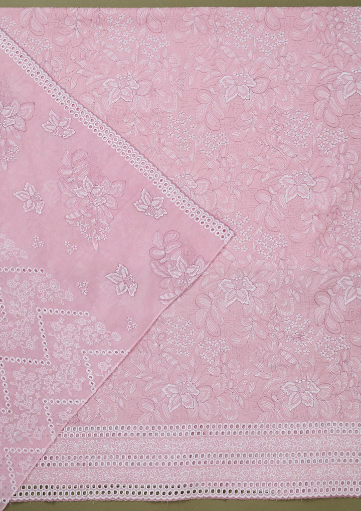 Baby Pink Threadwork Cotton Unstitched Salwar Suit-koskii