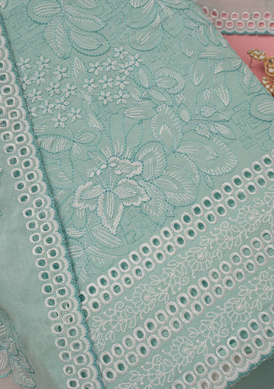 Sky Blue Threadwork Cotton Unstitched Salwar Suit-koskii