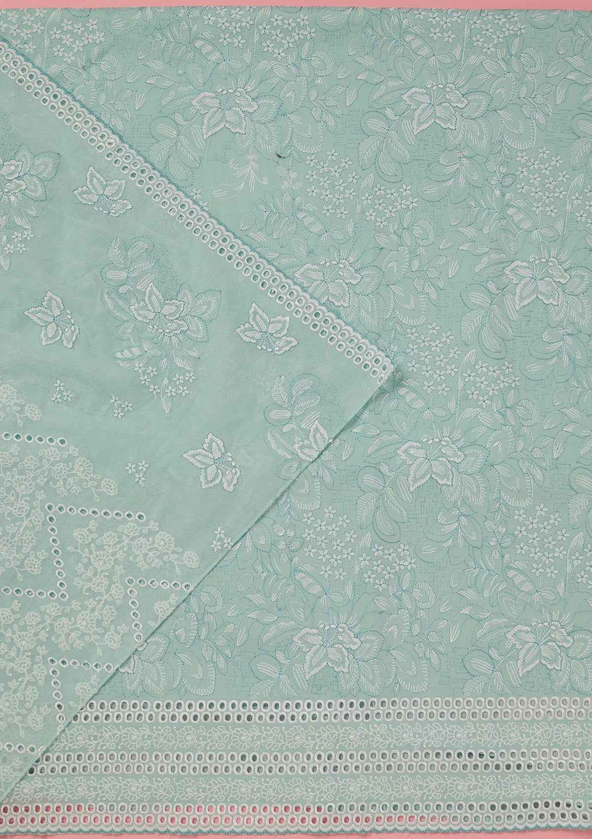 Sky Blue Threadwork Cotton Unstitched Salwar Suit-koskii