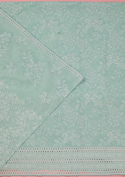 Sky Blue Threadwork Cotton Unstitched Salwar Suit-koskii