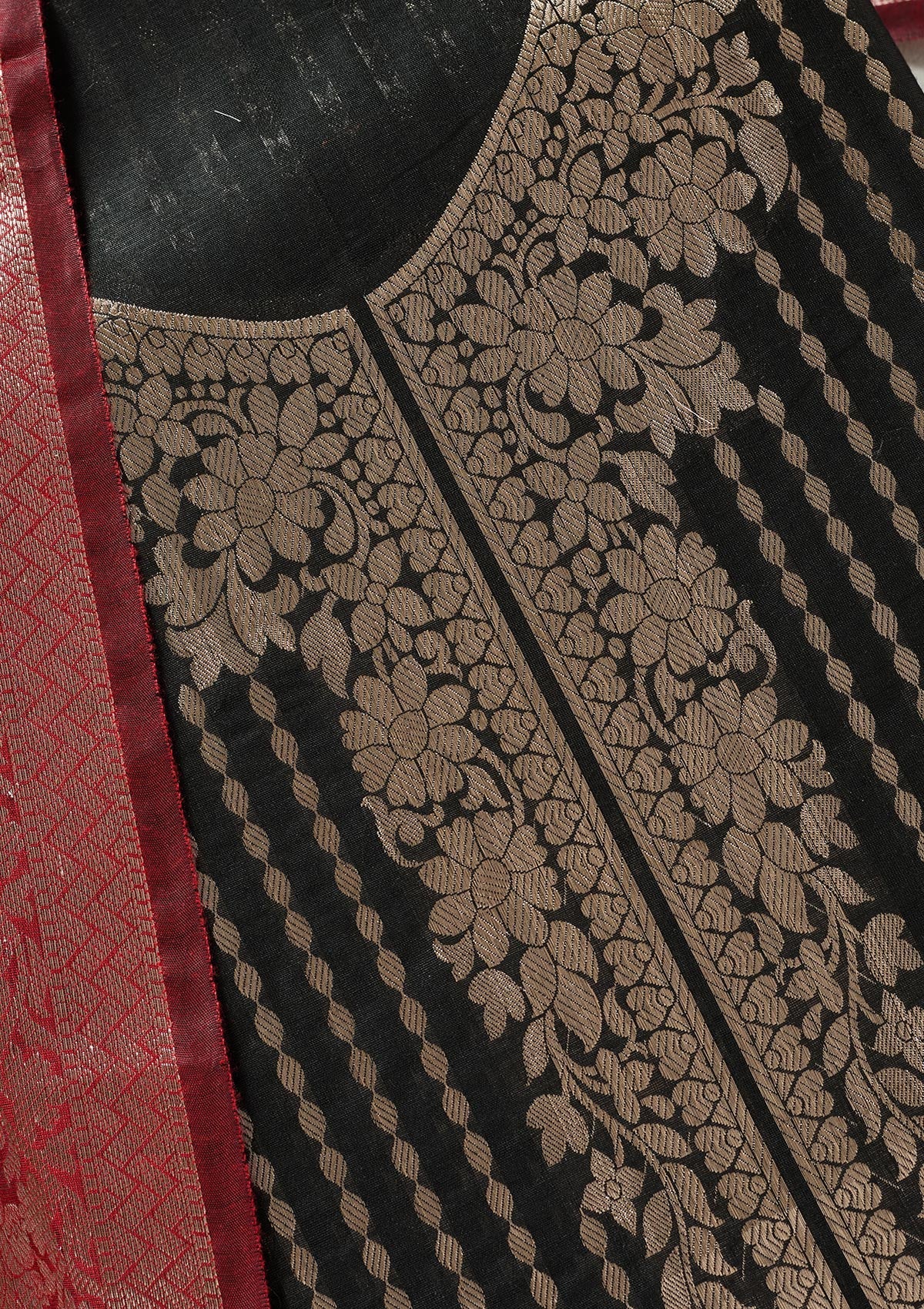 Black Zariwork (Gold) Banarasi Unstitched Salwar Suit-koskii