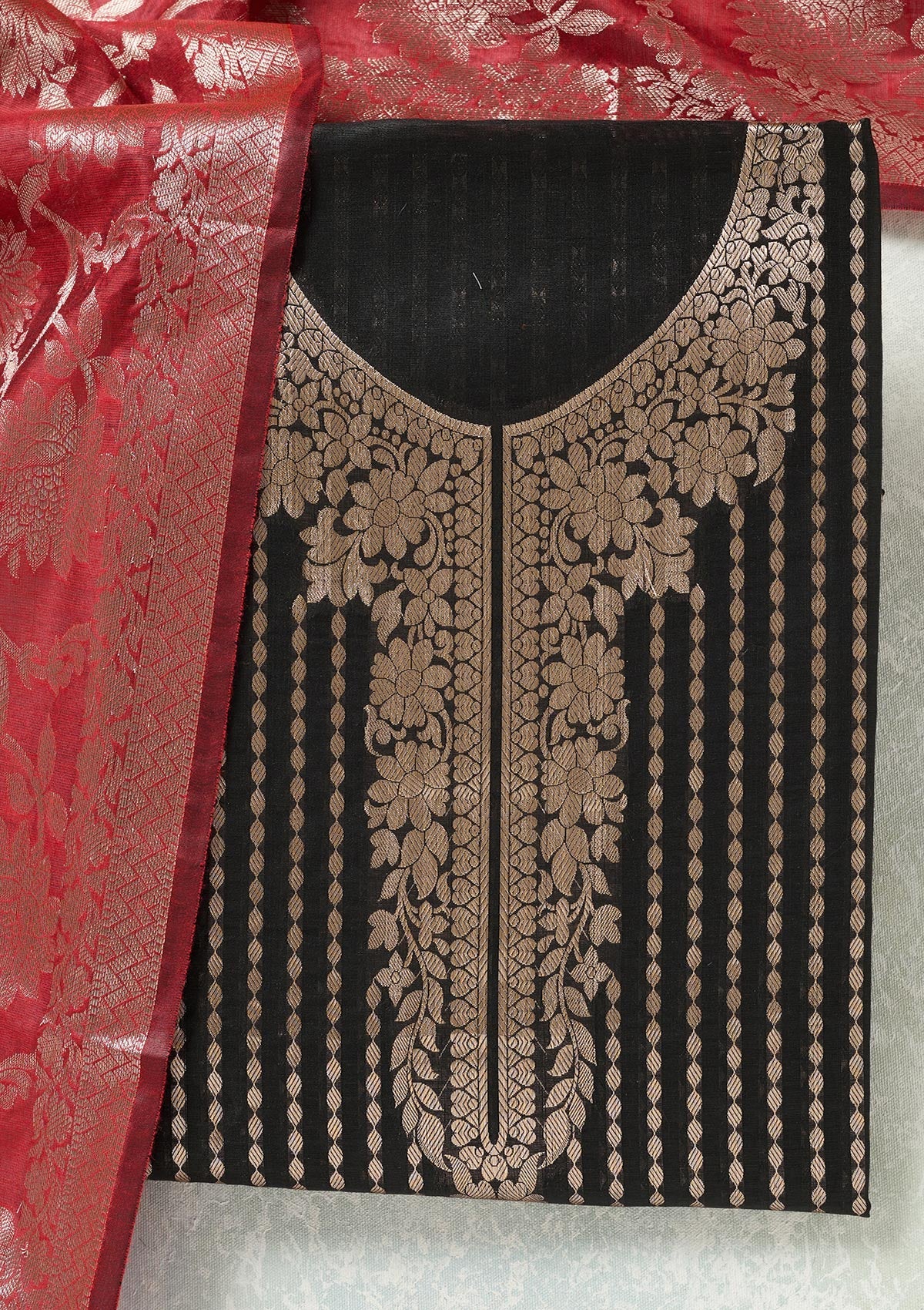 Black Zariwork (Gold) Banarasi Unstitched Salwar Suit-koskii