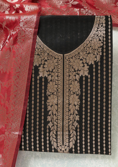 Black Zariwork (Gold) Banarasi Unstitched Salwar Suit-koskii