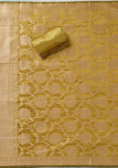 Rani Pink Zariwork (Gold) Banarasi Unstitched Salwar Suit-Koskii