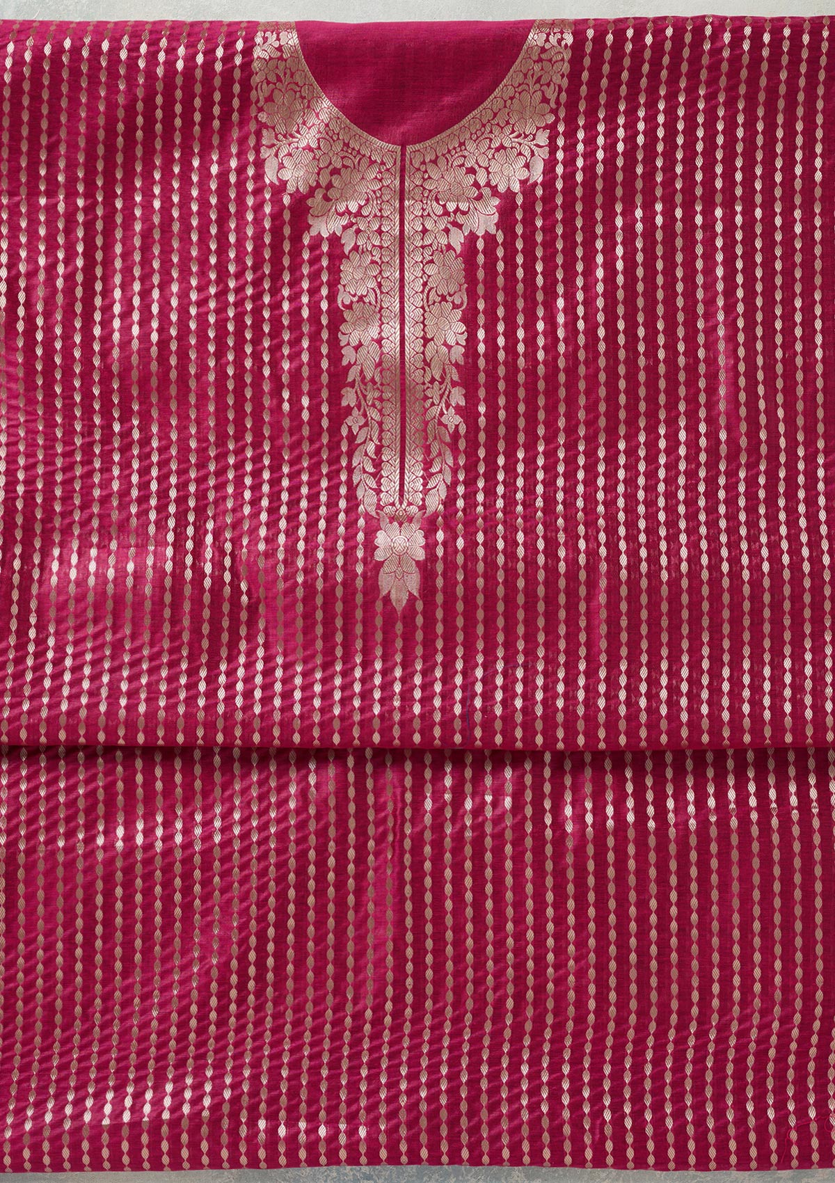 Rani Pink Zariwork (Gold) Banarasi Unstitched Salwar Suit-Koskii
