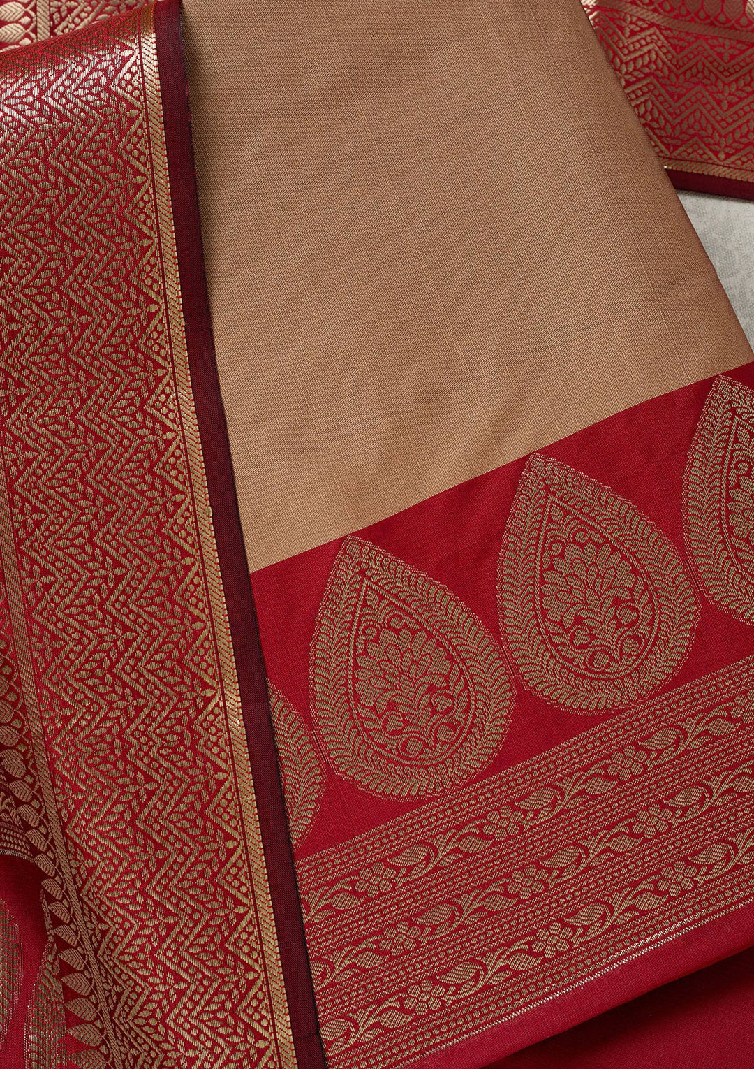 Beige Zariwork (Gold) Banarasi Unstitched Salwar Suit-Koskii