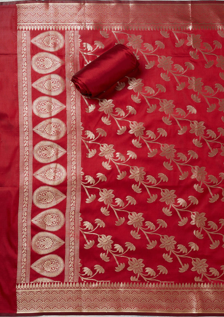 Beige Zariwork (Gold) Banarasi Unstitched Salwar Suit-Koskii
