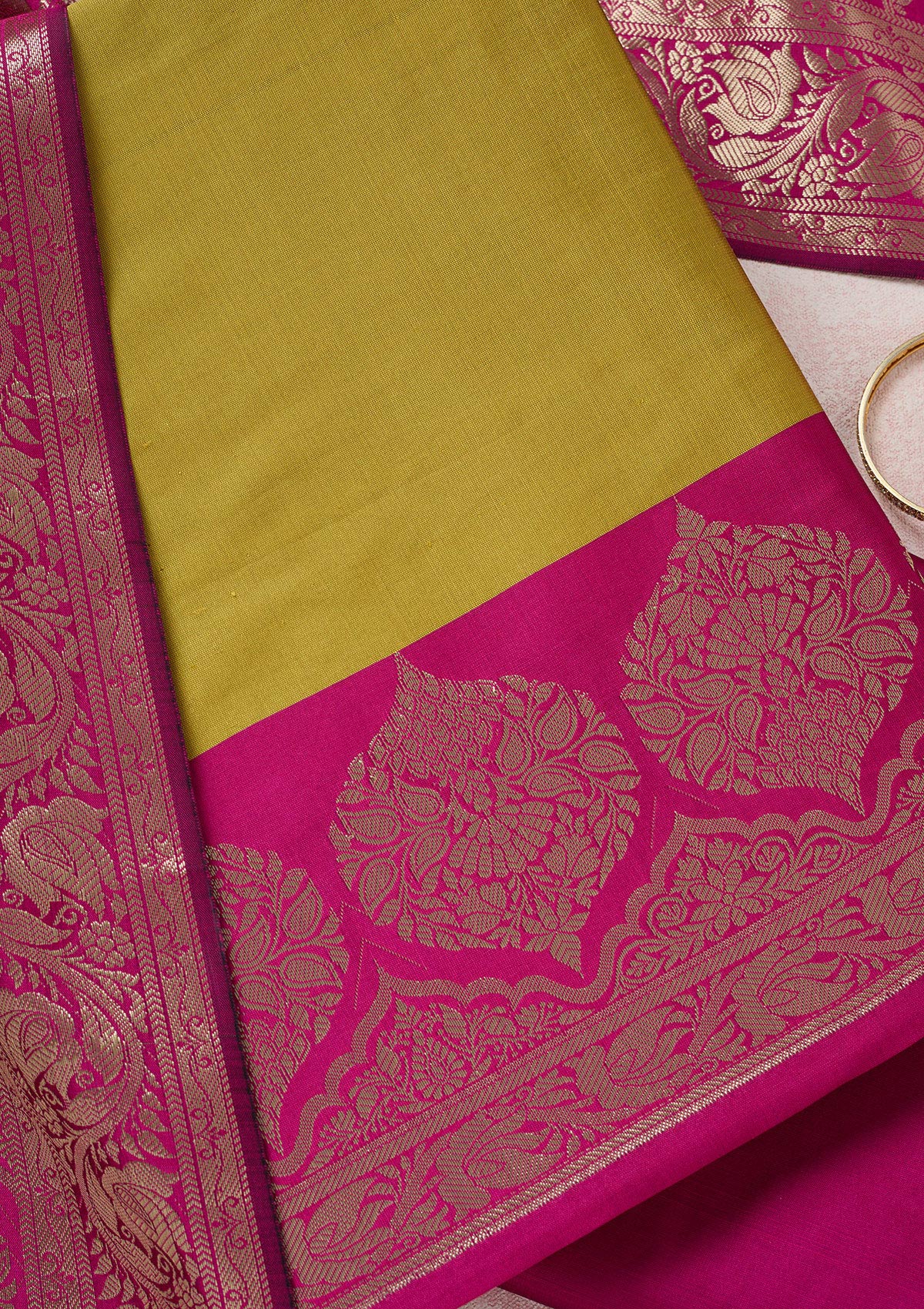 Mehendi Zariwork (Gold) Banarasi Unstitched Salwar Suit-Koskii