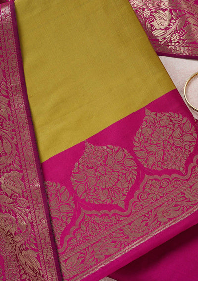 Mehendi Zariwork (Gold) Banarasi Unstitched Salwar Suit-Koskii