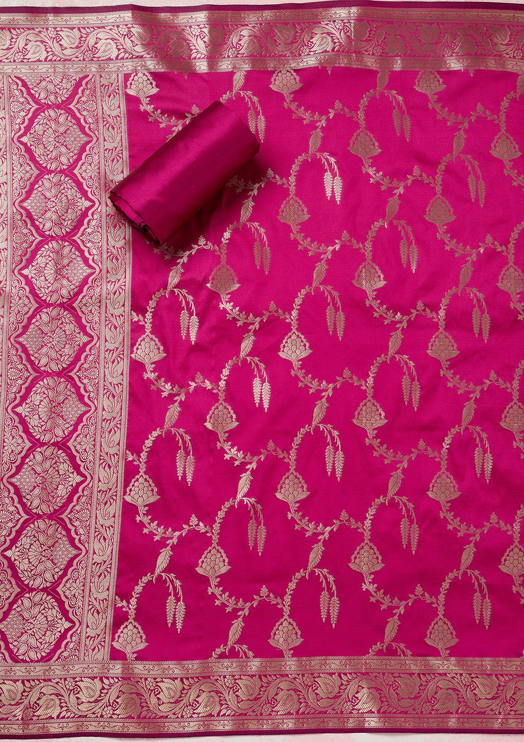 Mehendi Zariwork (Gold) Banarasi Unstitched Salwar Suit-Koskii